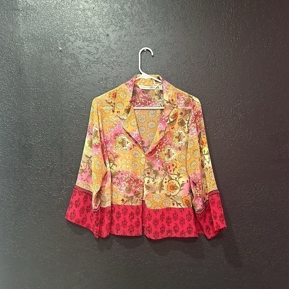Victoria Secret L Semi Sheer Chiffon Set Floral Ikat Romantic BOHO Size L